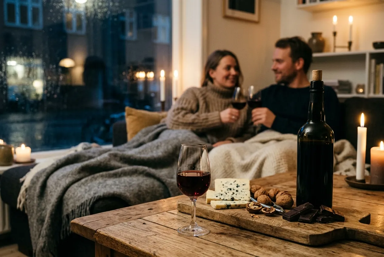 Portvin med blåskimmelost, valnødder og chokolade en regnvejrsaften